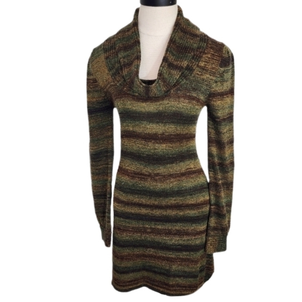 Jump Girl Dress Stripe Knit Cowl Neck  Brown Multi Size S